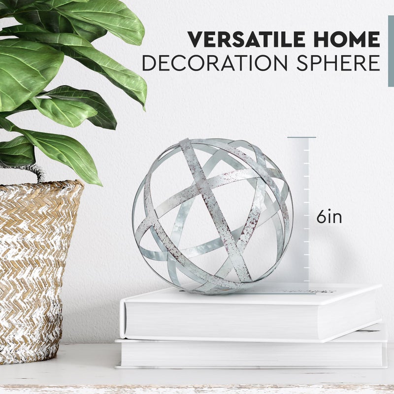 Everydecor Metal Decorative Sphere for Home Decor - Distressed Galvanized Bands, Hand Painted, Modern Decorative Balls for Living Room, Bedroom, Kitchen, Bathroom, Office Table Orbs for Centerpiece - Image 3